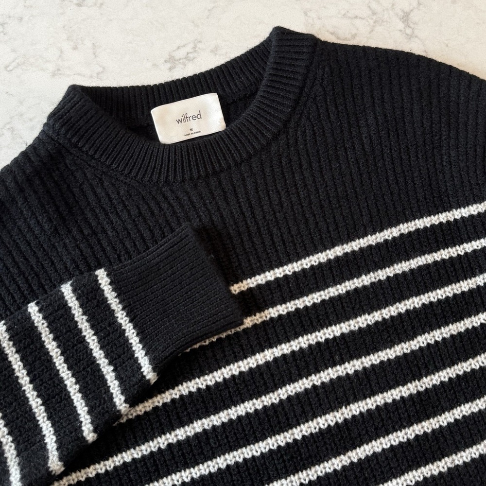 Aritzia Wilfed Mario Merino Wool Sweater Black White Striped M